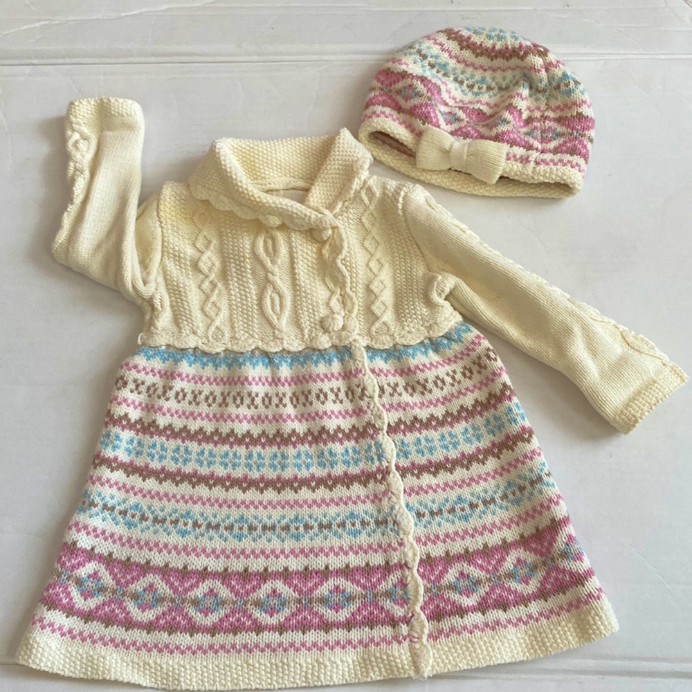 Sweater dress with matching Beret, size 6-9 months
